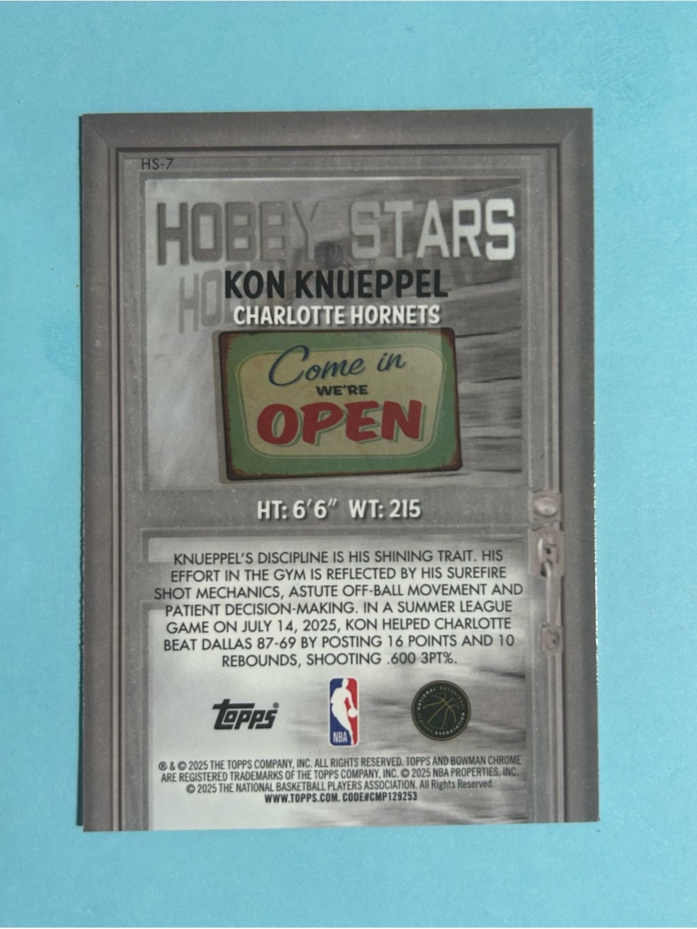 KON’S Prospect Spot -Kon Knnueppel, Charolette Hornets NBA Rookie Card #HS-7 - Picture 2 of 2